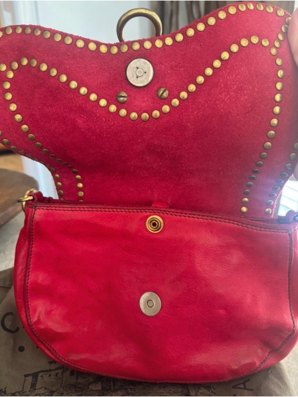 Rare Campomaggi Dark Pink Studded Italian Leather Shoulder Bag w/dustbag! - Picture 7 of 9